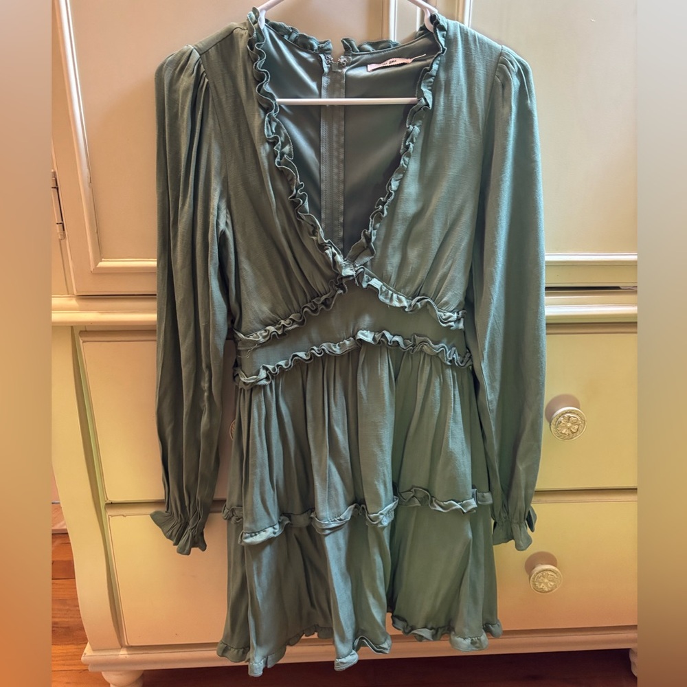 Alter’d State Ruffled Green Long Sleeve Dress XS